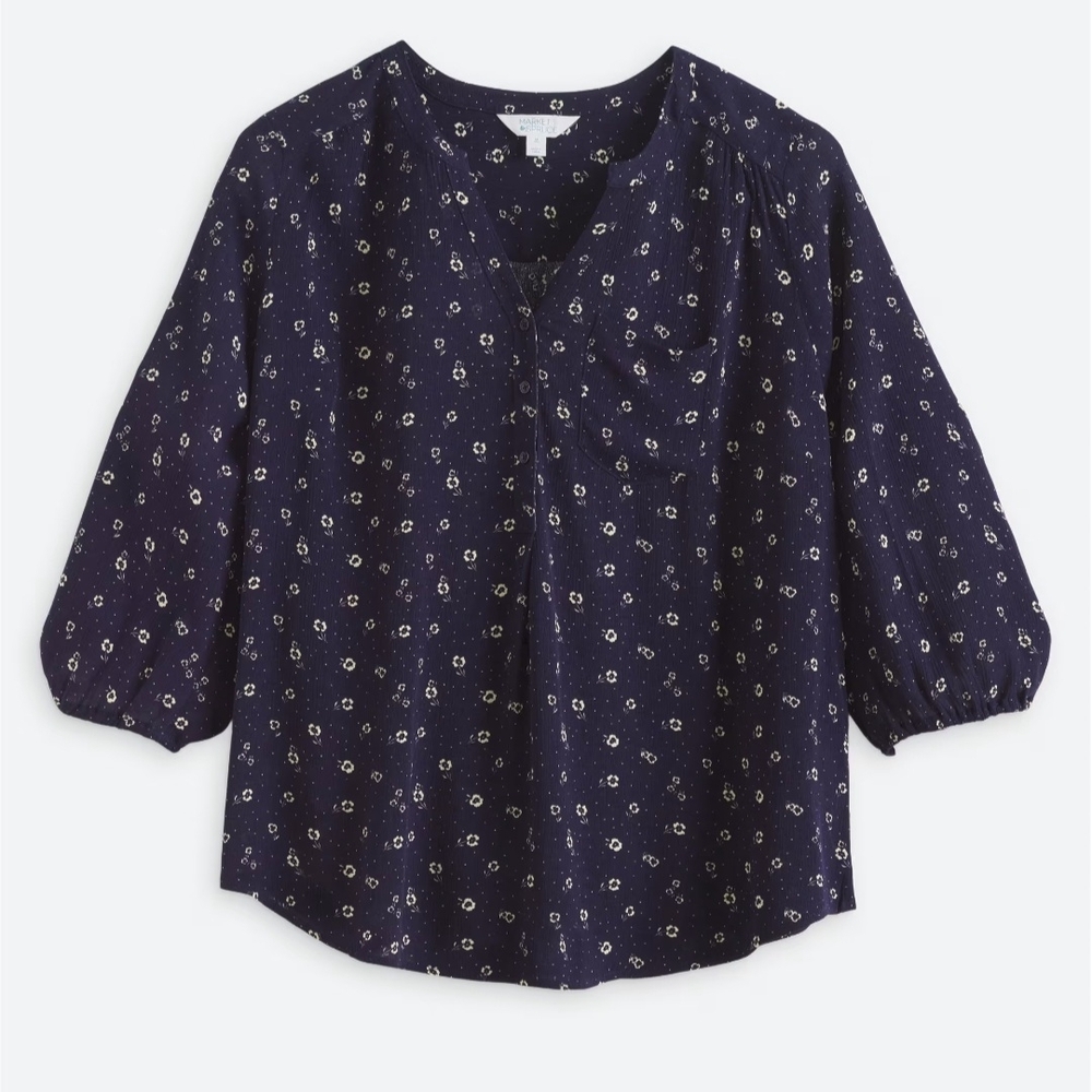 Market & Spruce Navy Floral Blouse